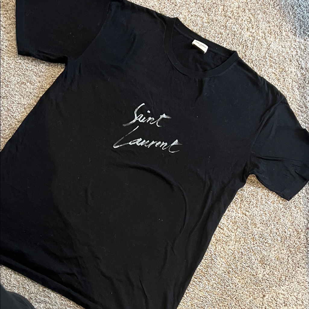 Saint Laurent Black Tee With Silver Script